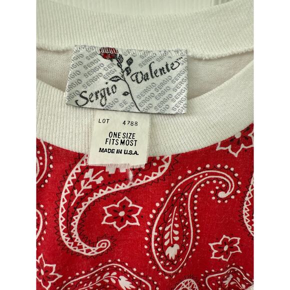 Vintage Sergio Valente one size large/XL red Bandana print shirt fringe shirt - Picture 9 of 9